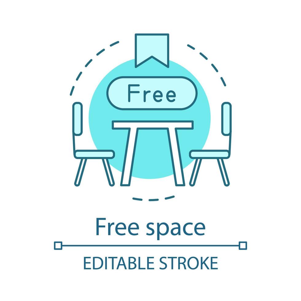 Free space concept icon. Meeting room. Restaurant table reservation. Coffee shop. Table and chairs. Coworking idea thin line illustration. Vector isolated outline drawing. Editable stroke