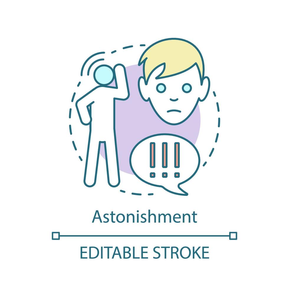 Astonishment concept icon. Wonder idea thin line illustration. Amazing surprise. Dazing miracle. Stunned confusion, bewilderment. Wonderful emotion. Vector isolated outline drawing. Editable stroke