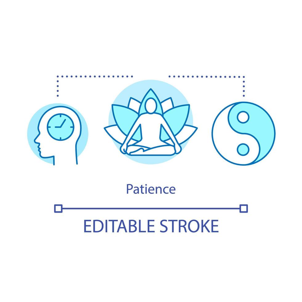 Patience concept icon. Calmness idea thin line illustration. Yin Yang, yoga, meditation. Quiet mood. Capacity to accept delay. Tolerate trouble. Vector isolated outline drawing. Editable stroke