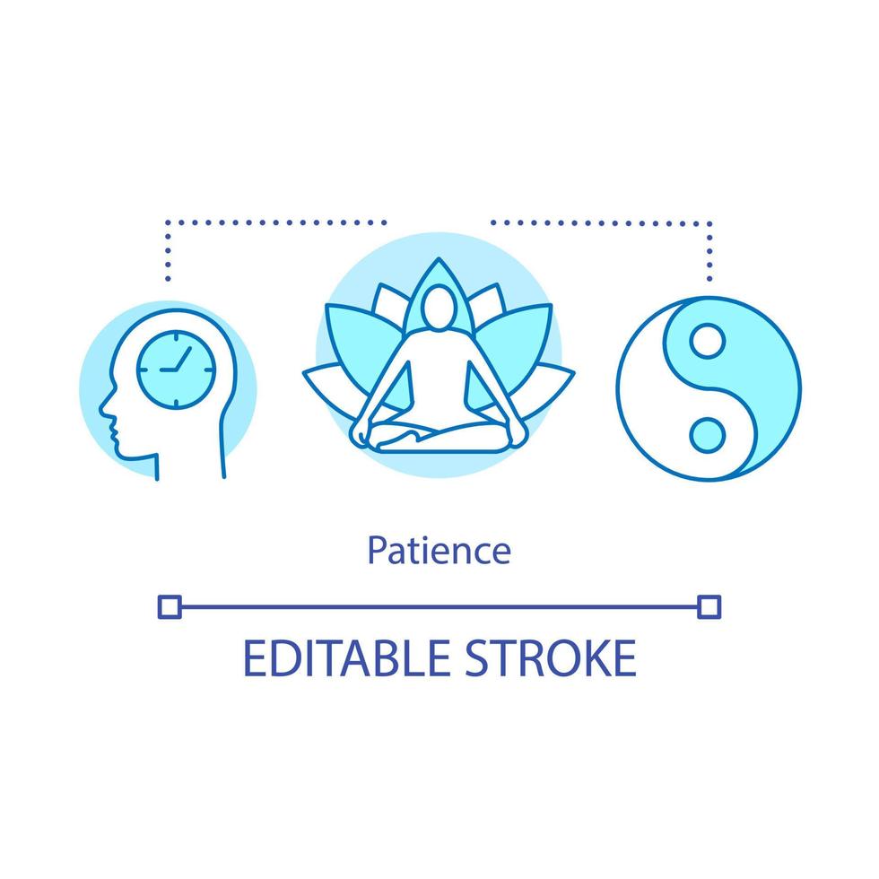 icono del concepto de paciencia. ilustración de línea delgada de idea de calma. yin yang, yoga, meditación. estado de ánimo tranquilo. capacidad de aceptar el retraso. tolerar problemas. dibujo de contorno aislado vectorial. trazo editable vector