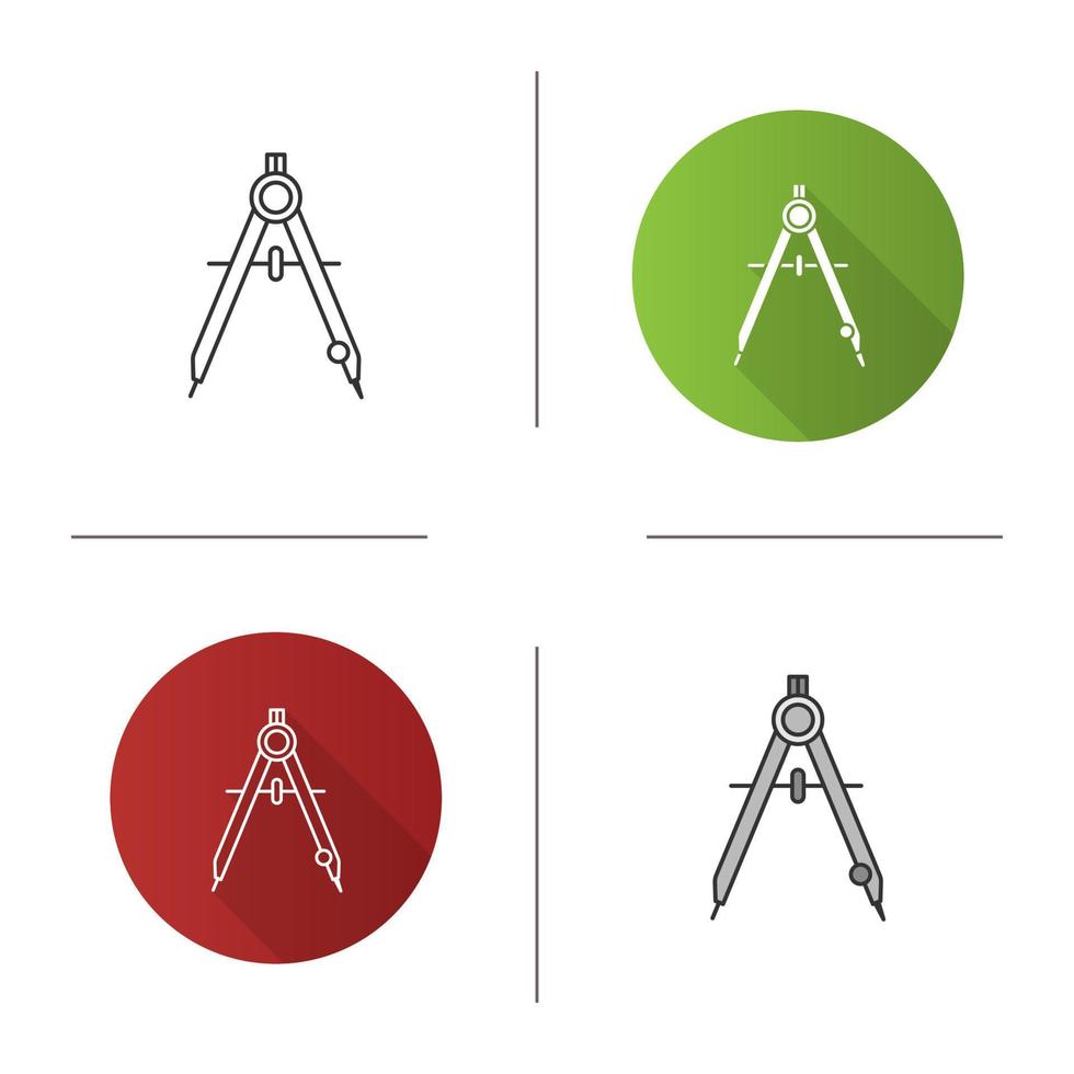 Drawing compass icon. Divider. Drafting. Flat design, linear and color