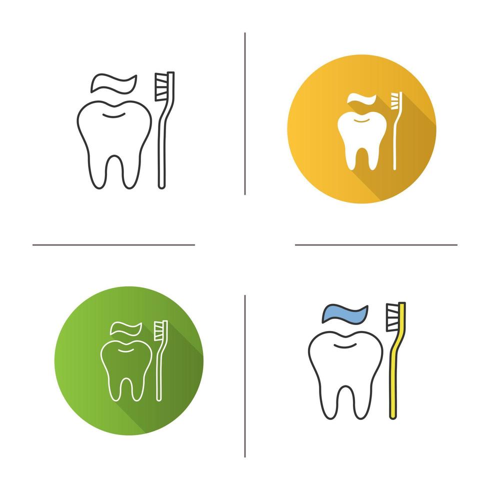 icono de cepillado de dientes correcto. Diseño plano, estilos lineales y de color. diente con cepillo de dientes. ilustraciones de vectores aislados