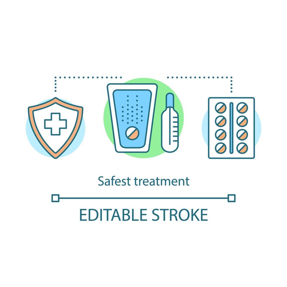 icono de concepto de tratamiento más seguro. profilaxis. Medicamentos sin efectos secundarios. prescripción médica. protocolo de atención médica idea ilustración de línea delgada. dibujo de contorno aislado vectorial. trazo editable vector