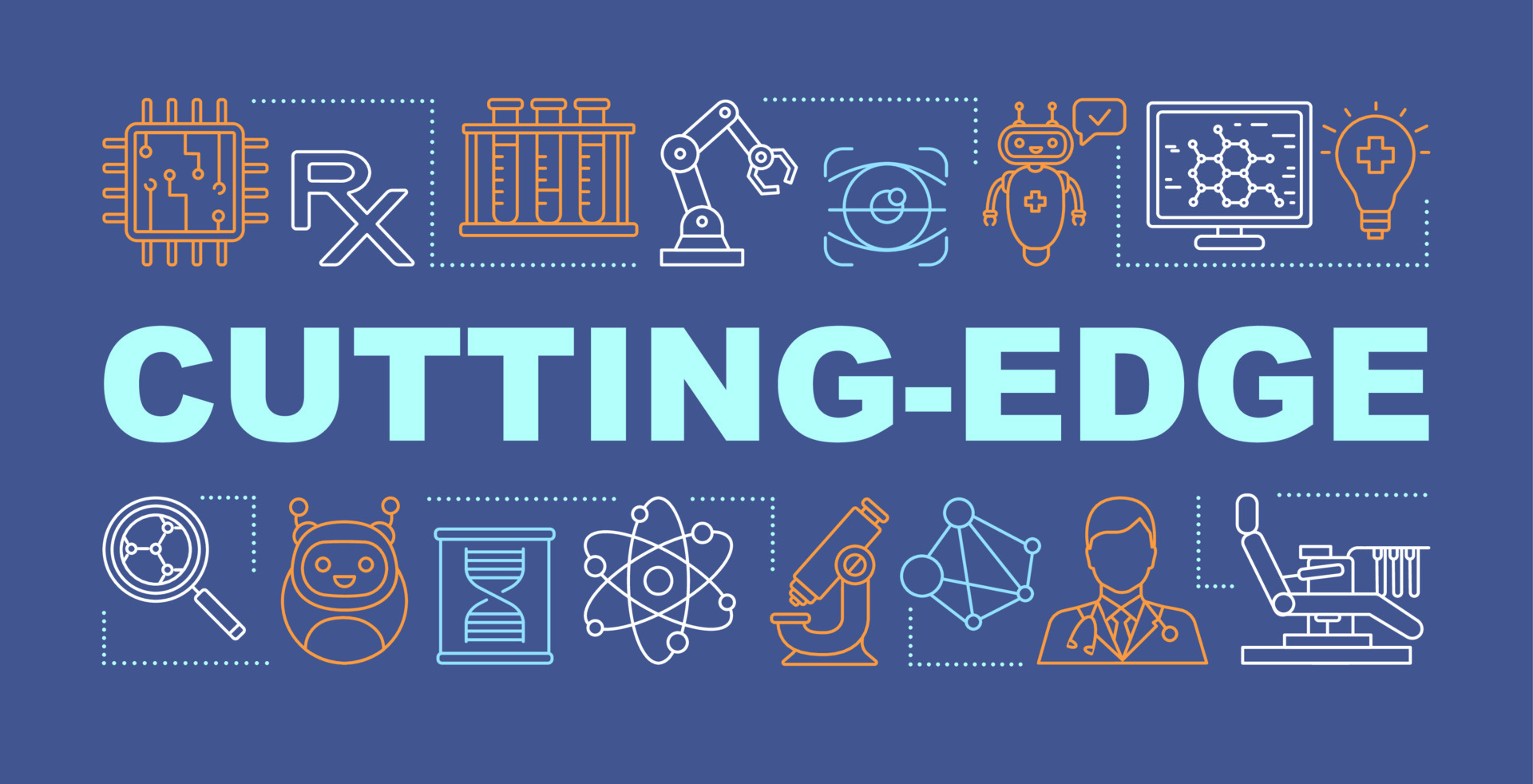 Cutting edge medicine word concepts banner. Medical robotics and technology. engineering