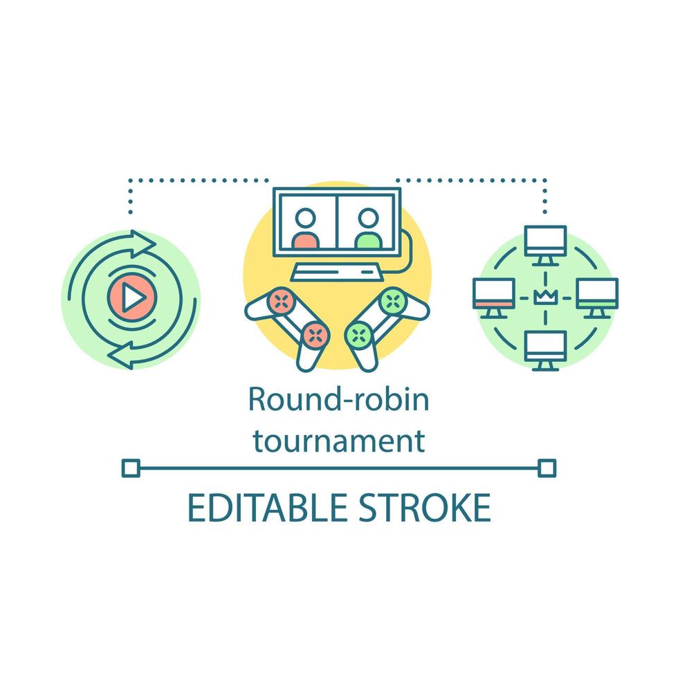 Round-robin tournament concept icon. Video games championship. Esports competition. Online multiplayer game idea thin line illustration. Vector isolated outline drawing. Editable stroke