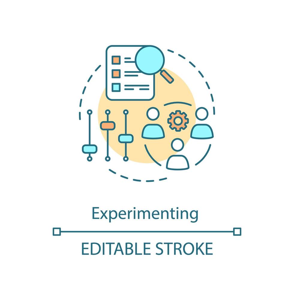 Experimenting concept icon. Recruitment. Requirements for applicants. Developing employees. Personnel management idea thin line illustration. Vector isolated outline drawing. Editable stroke