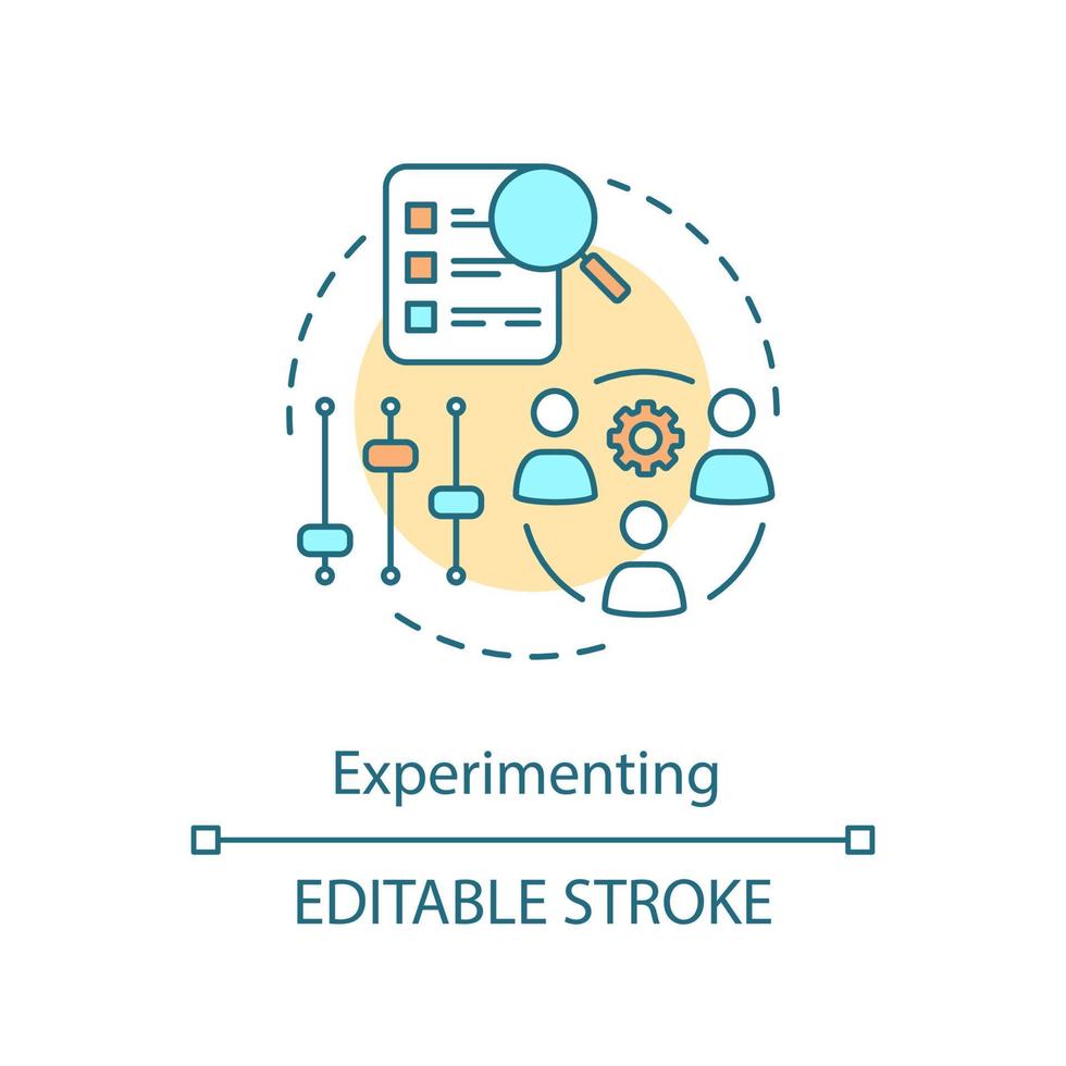 icono de concepto de experimentación. reclutamiento. requisitos para los solicitantes. empleados en desarrollo. ilustración de línea delgada de idea de gestión de personal. dibujo de contorno aislado vectorial. trazo editable vector