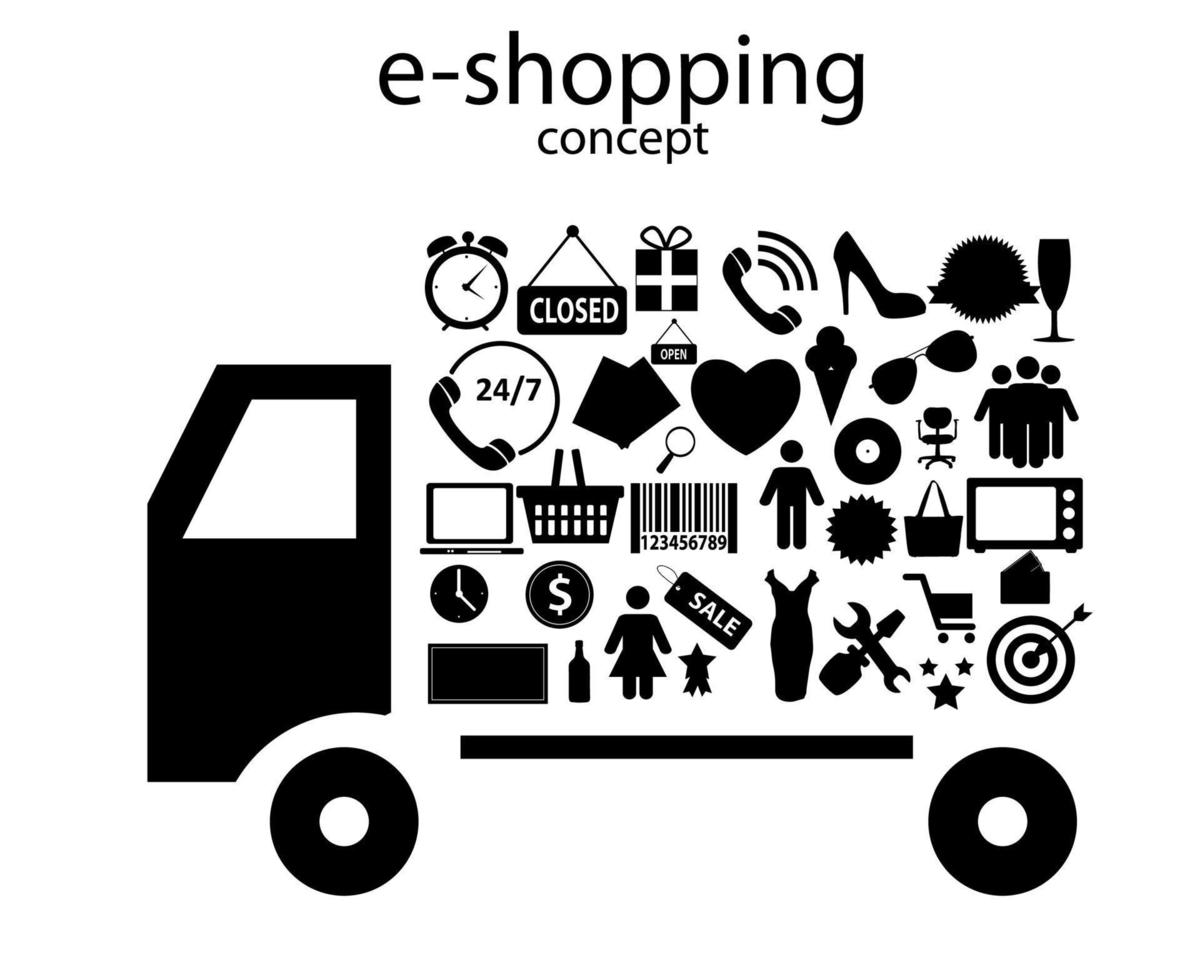 Ilustración de vector de iconos de concepto de e-shopping