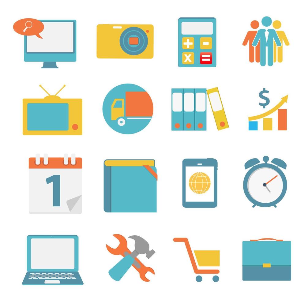 Modern Flat Icon Set for Web and Mobile Application  in Stylish Colors Isolated on White vector