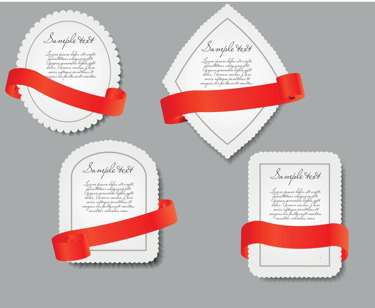 Blank labels. Red ribbons. Vector illustration.