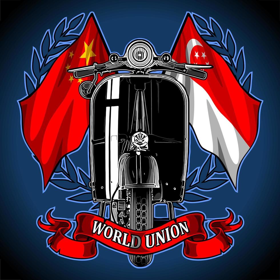 asian flag background scooter... vector