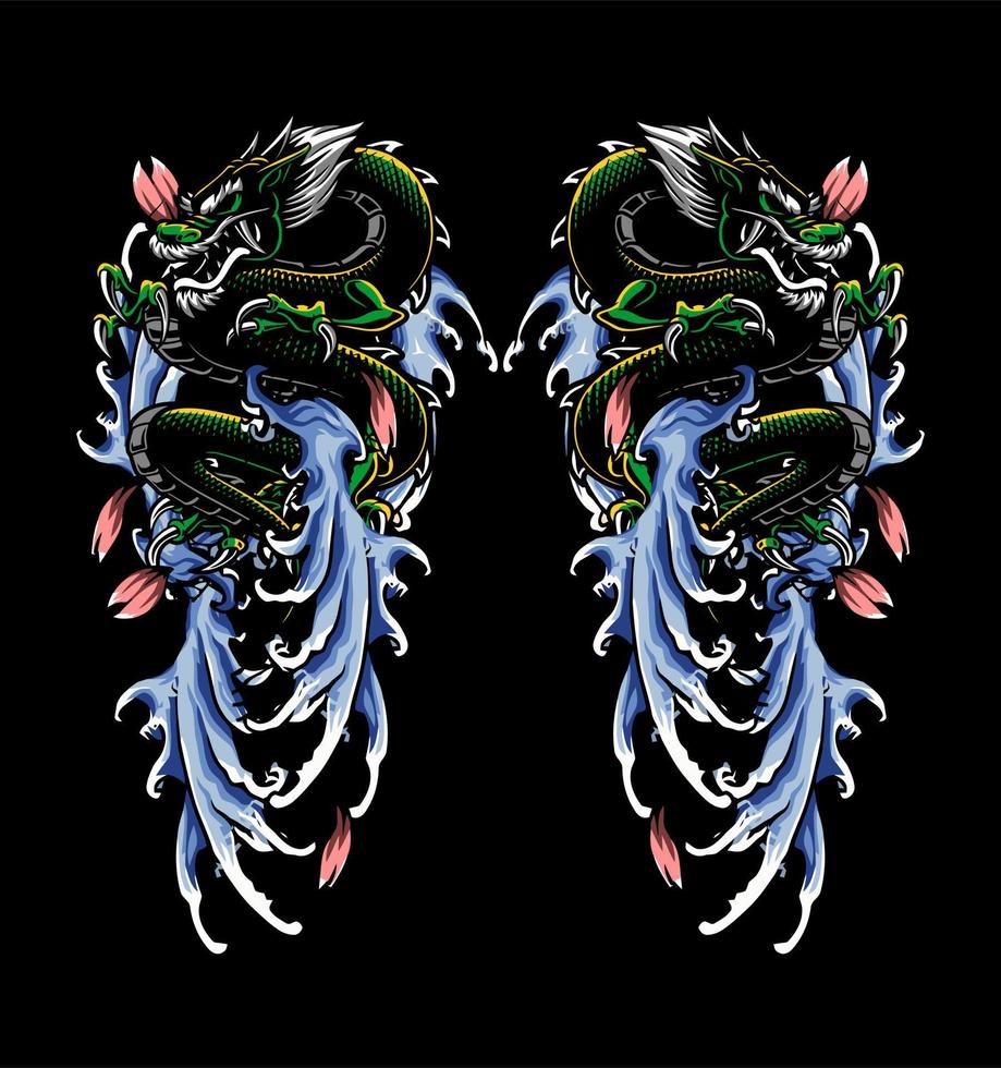 dragon with water and flowers... vector