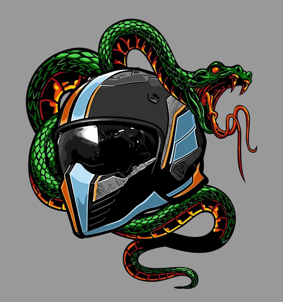 Robot helmet wrapped in snake... vector