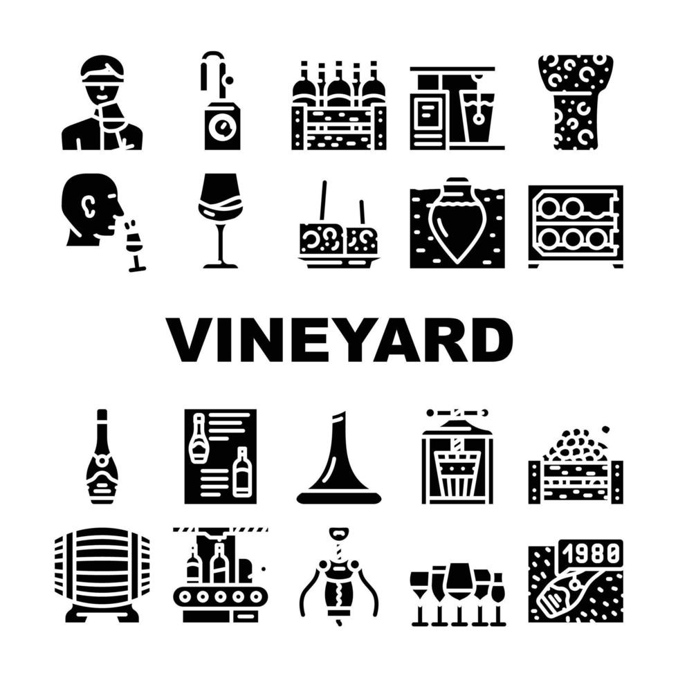Vineyard Production Alcohol Drink Icons Set Vector