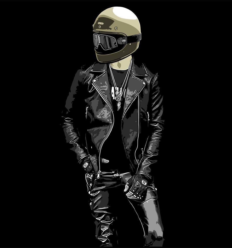 biker in leather jacket using... vector