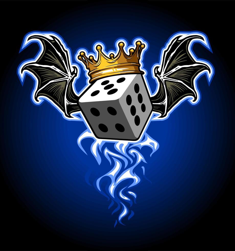 dice with bat winged crown on... vector