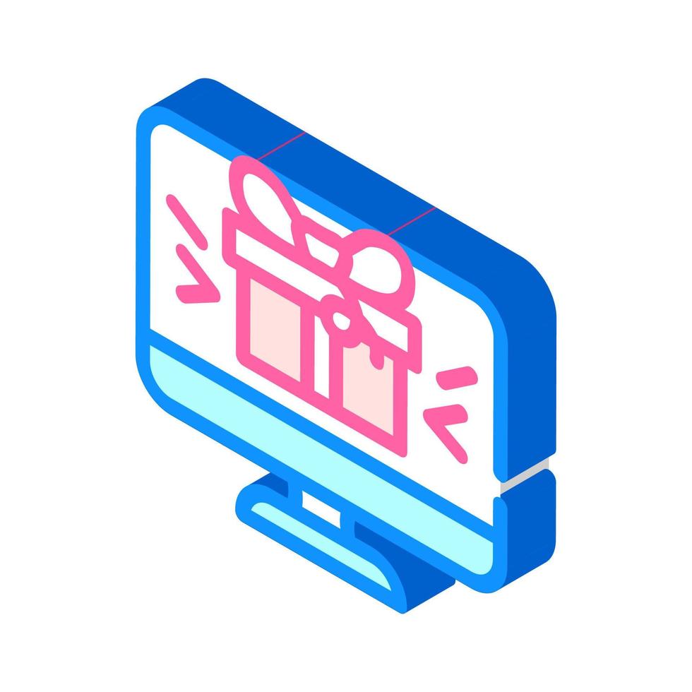online gift on computer screen isometric icon vector illustration