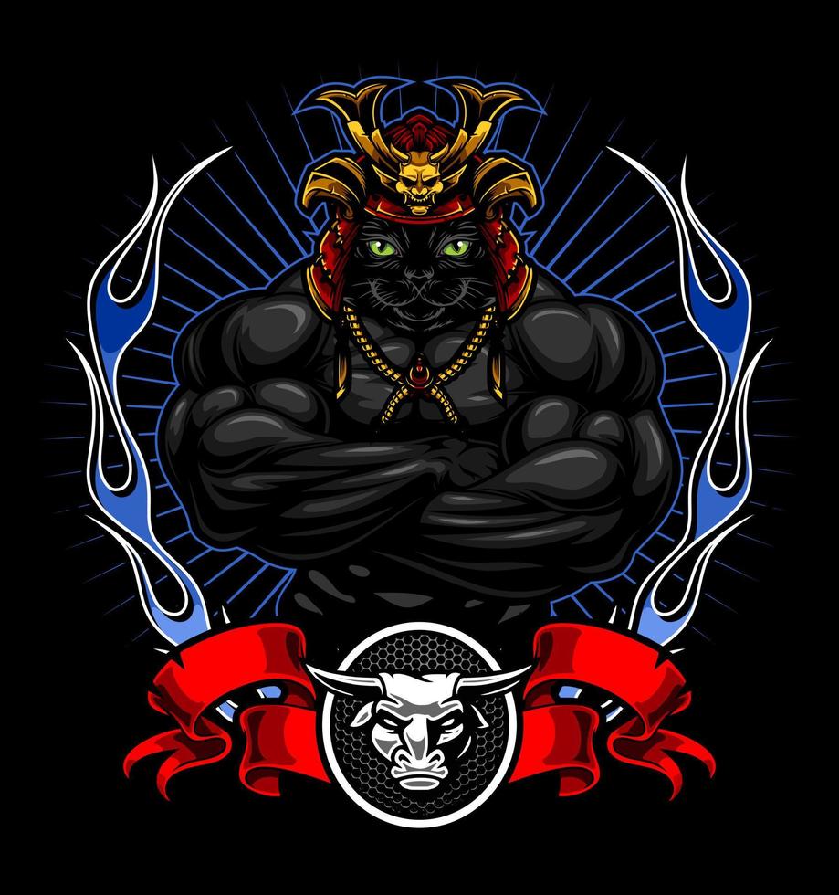 bodybuilding samurai cat and ... vector