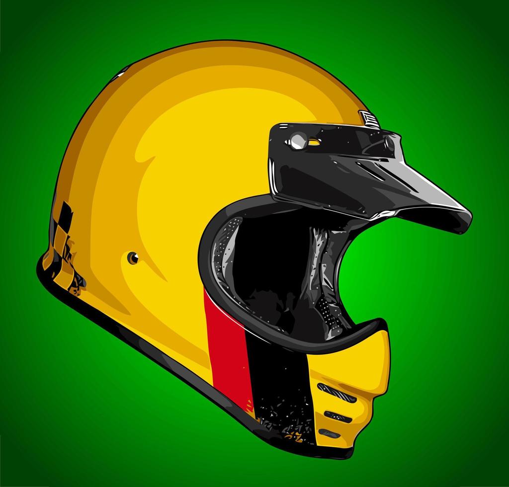 casco integral retro amarillo... vector