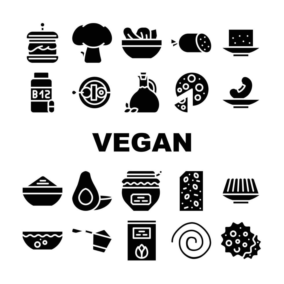 Vegan Menu Restaurant Collection Icons Set Vector