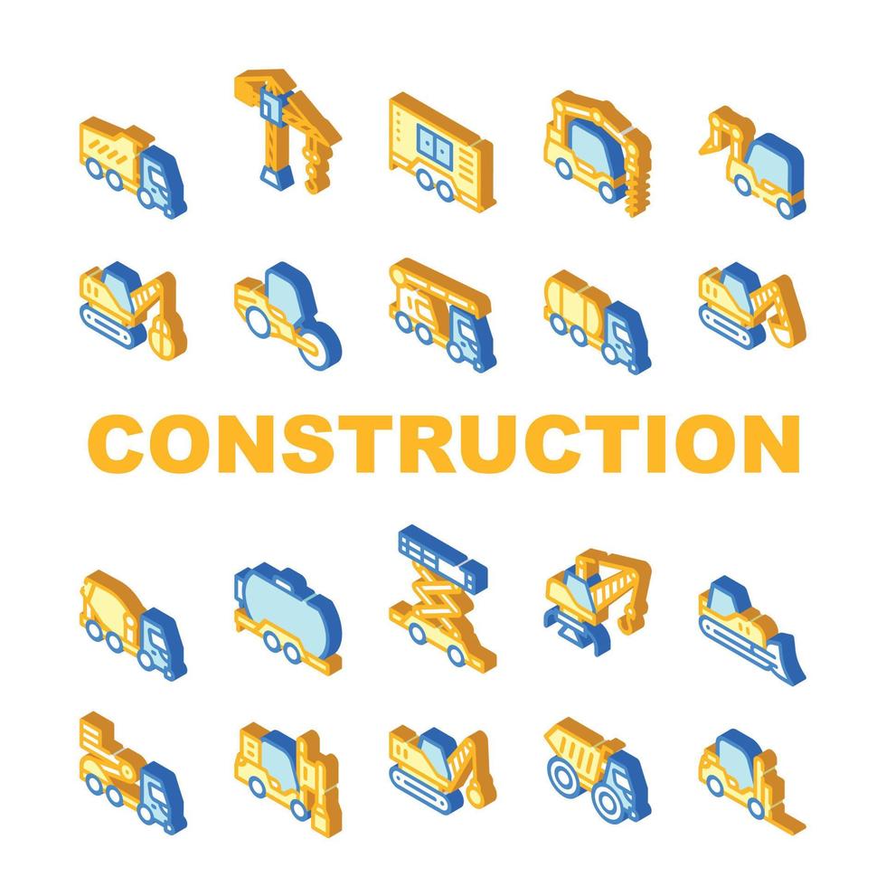 Construction Vehicle Collection Icons Set isolated illustration vector