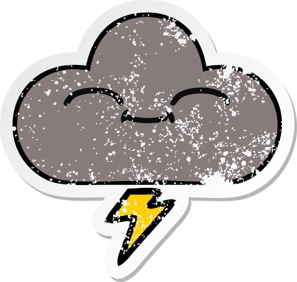 distressed sticker of a cute cartoon storm cloud vector