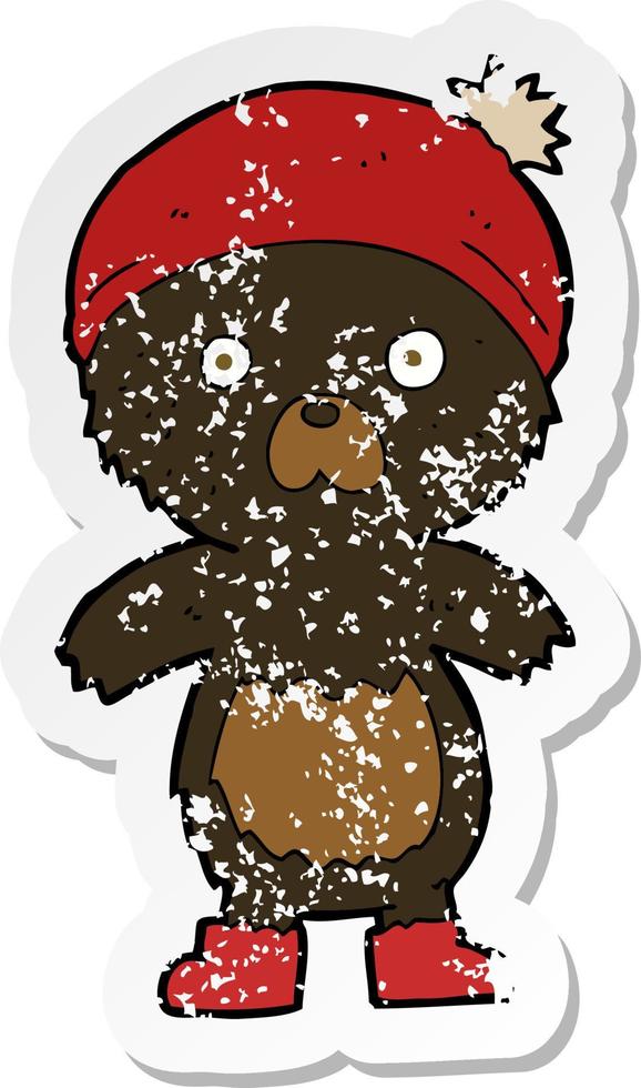 retro distressed sticker of a cartoon cute teddy bear vector