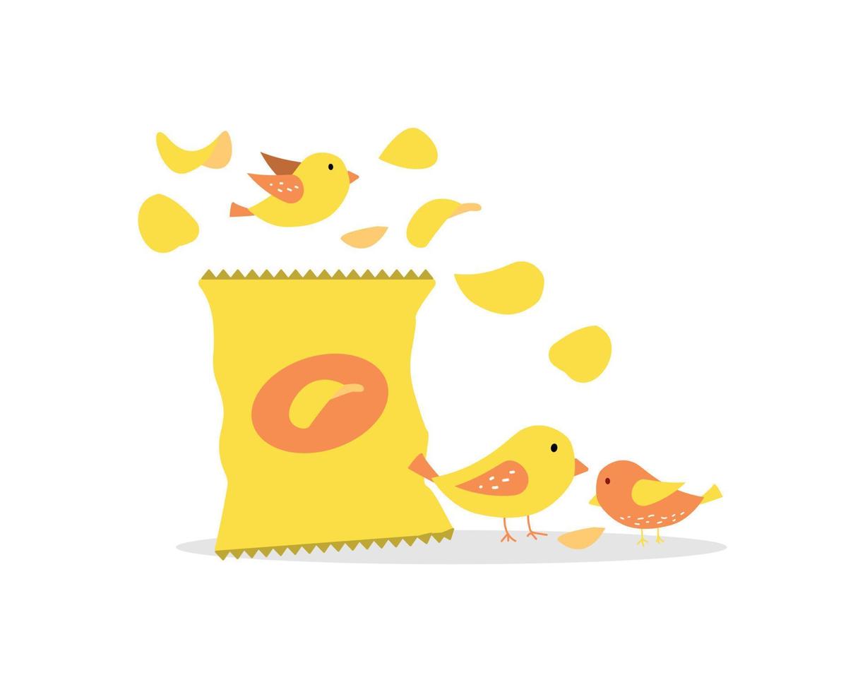 cute bird with chips clipart for digital printing or shirt vector