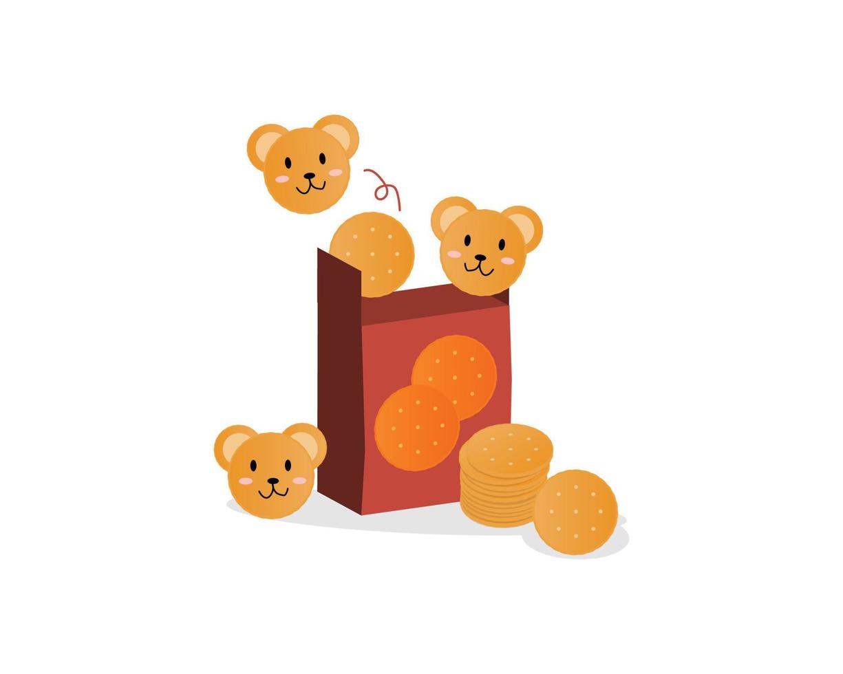 cute bear cracker pop out from the snack box for digital printing or shirt vector