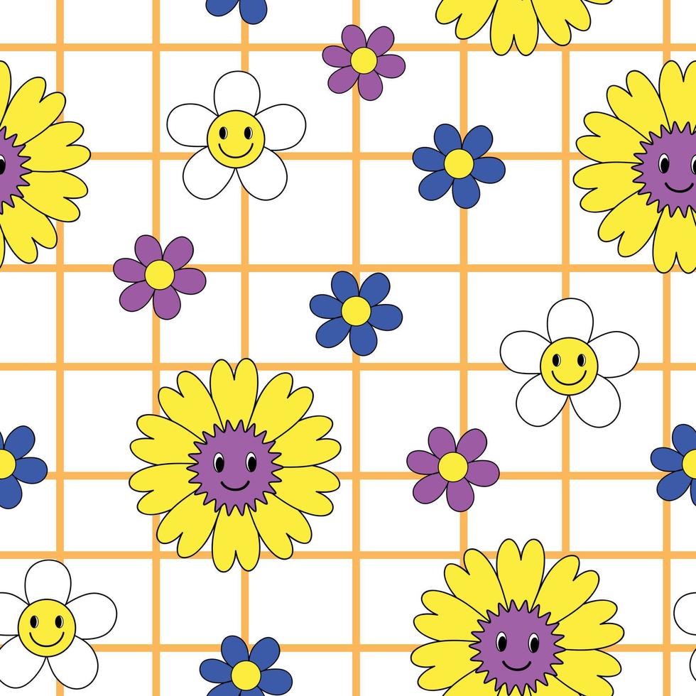 Pattern Retro Groovy Daisy Peace vector