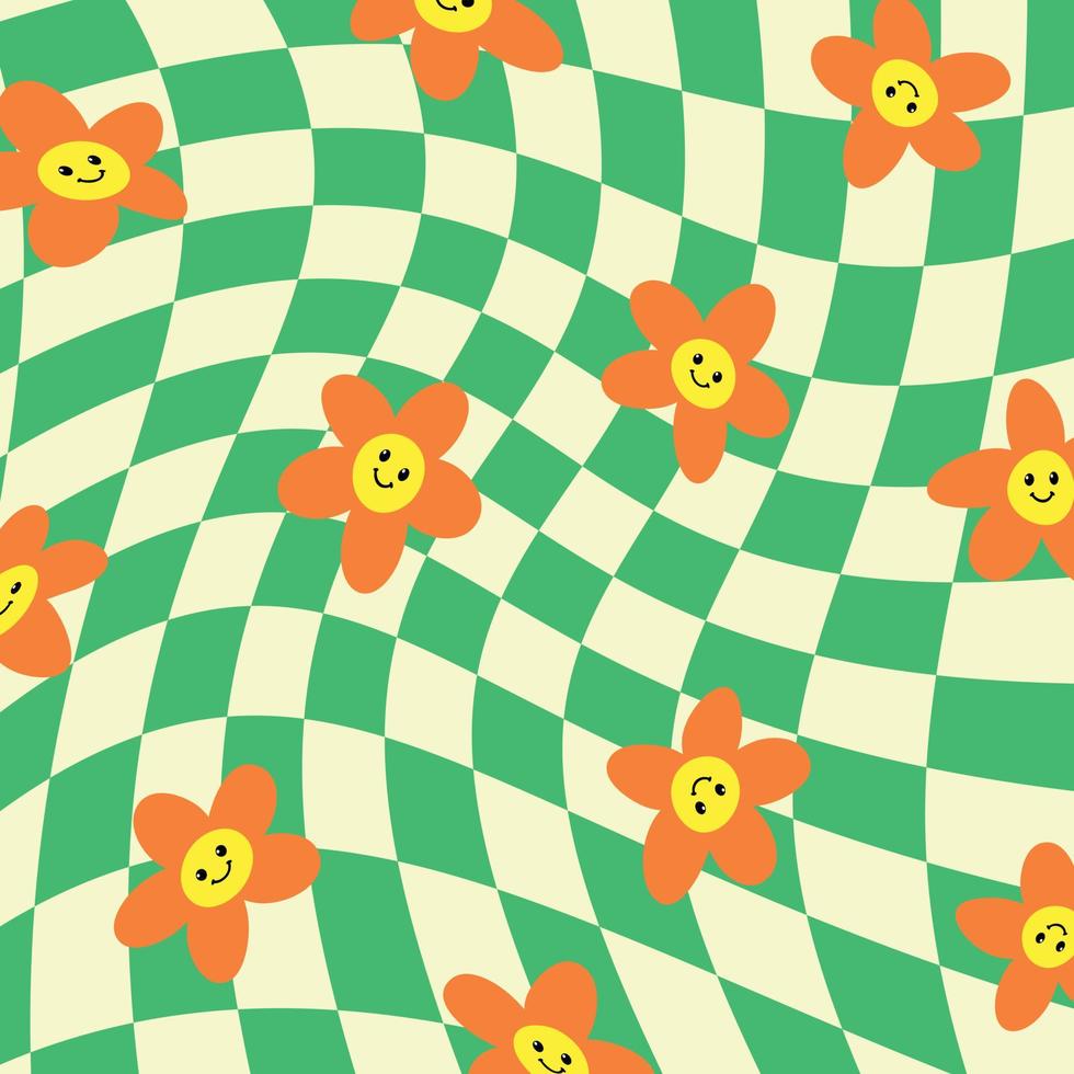 Pattern Groovy Hippie Daisy Flowers vector