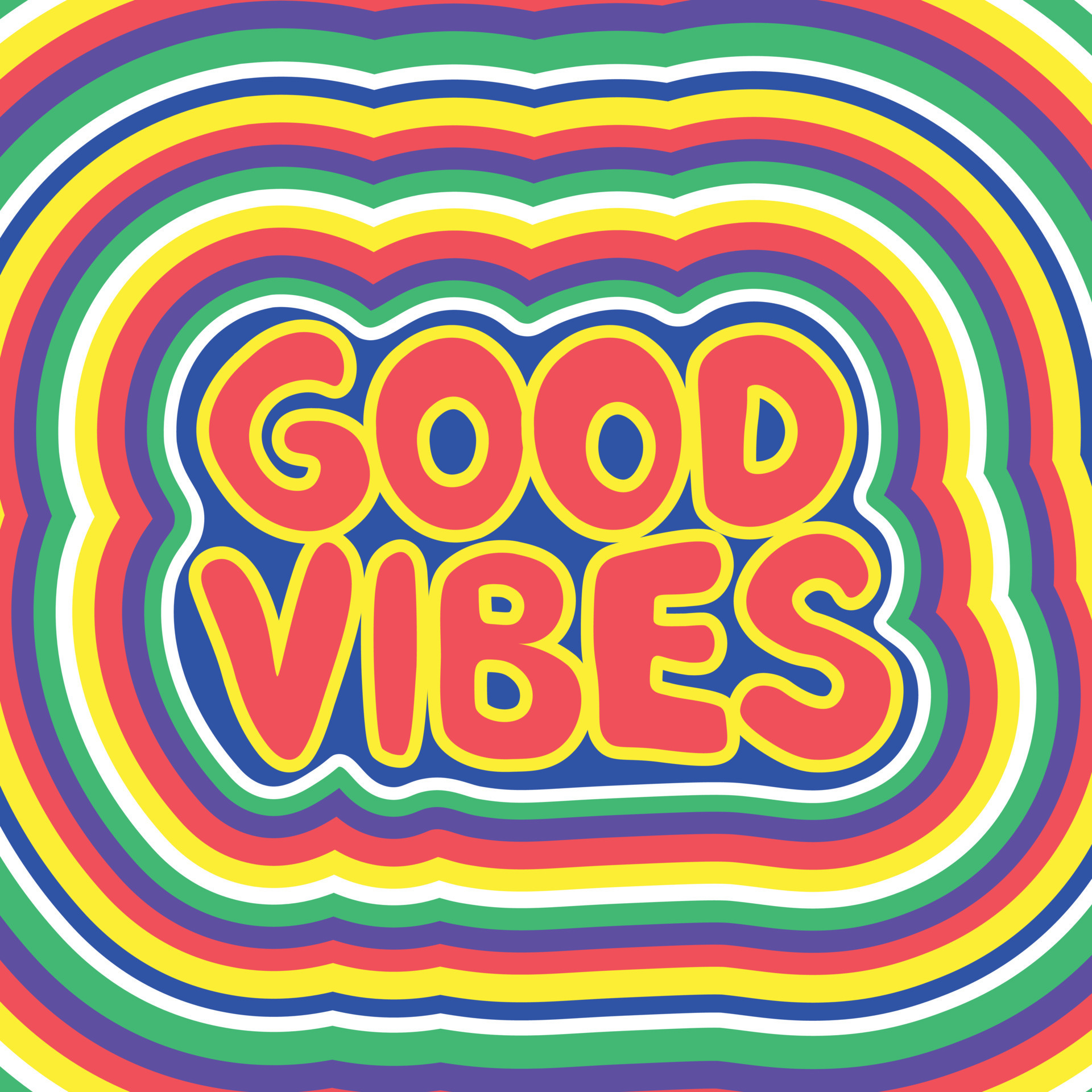 Good Vibes Groovy Retro Rainbow Colors Lettering 8344238 Vector Art at