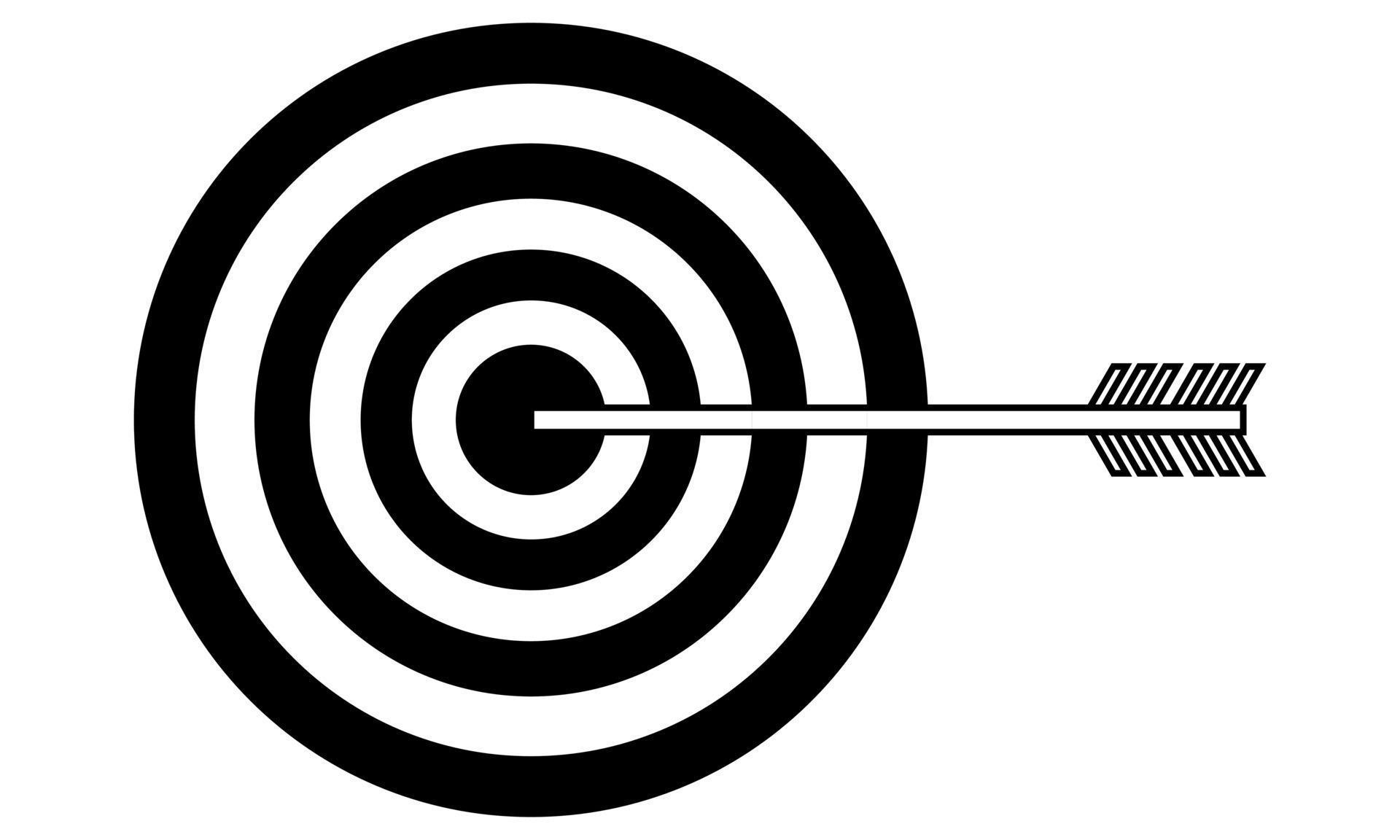 Hand drawn target with an arrow hitting the target. Abstract image of
