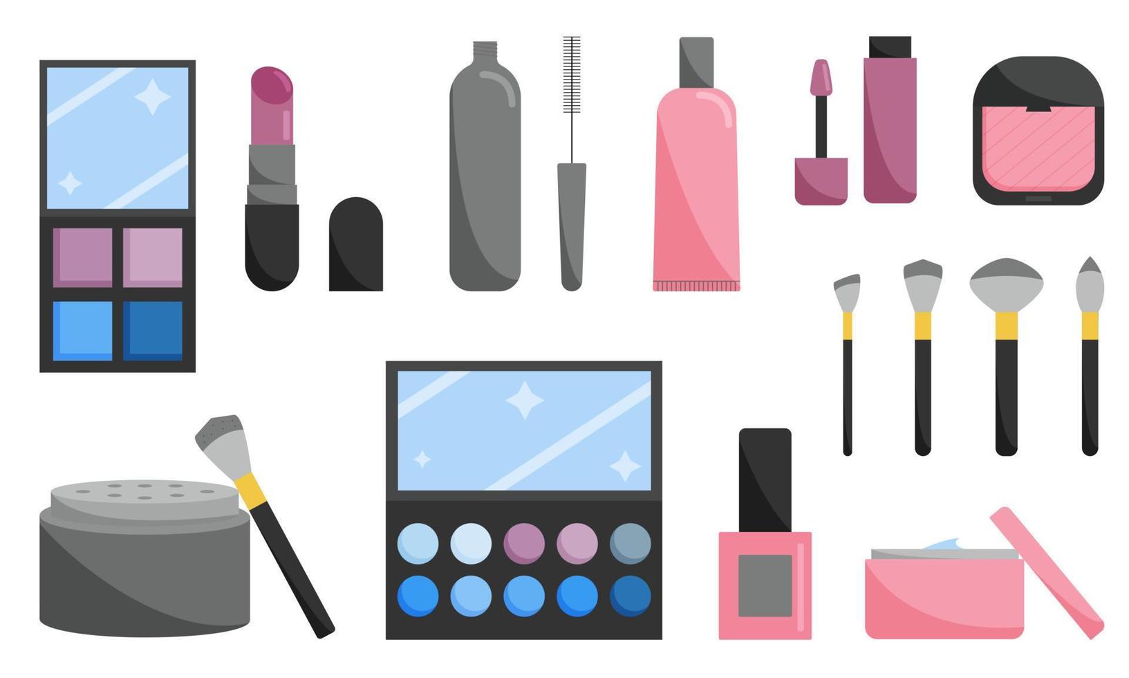 Set of cosmetics. Cosmetics for applying makeup. Flat style. Vector illustration