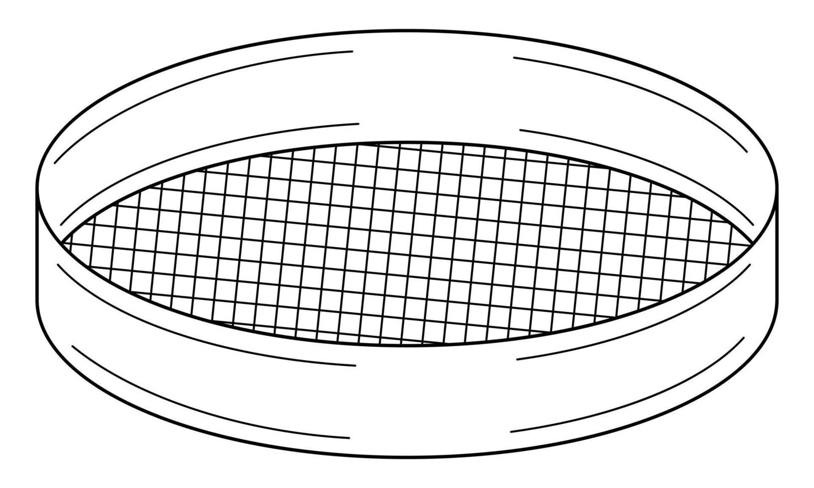 Hand drawn sieve for sifting flour. Tool used in bakery and cooking. Doodle style. Sketch. Vector illustration