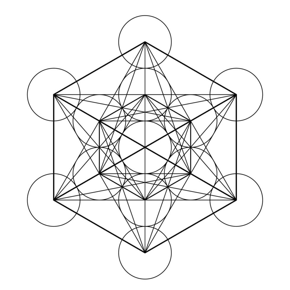 Metatron Cube symbol on a starry sky, elements of sacred geometry vector