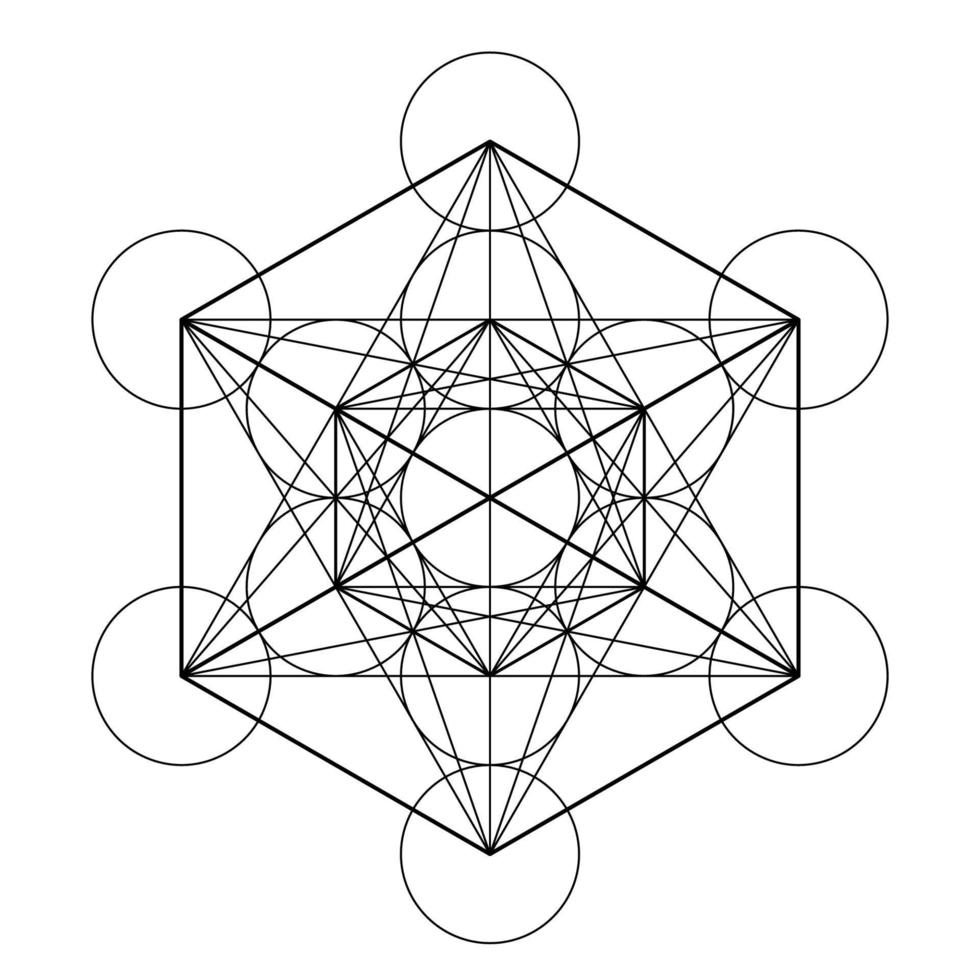 Metatron Cube symbol on a starry sky, elements of sacred geometry vector