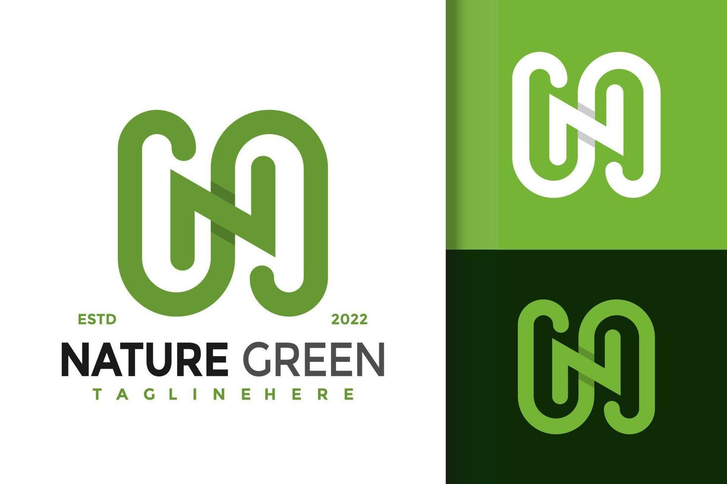 letra n naturaleza verde moderno logotipo diseño vector plantilla