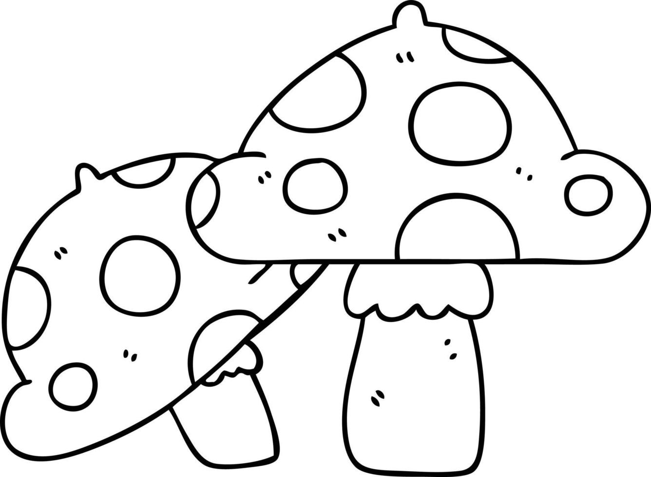 quirky line drawing cartoon toadstools vector