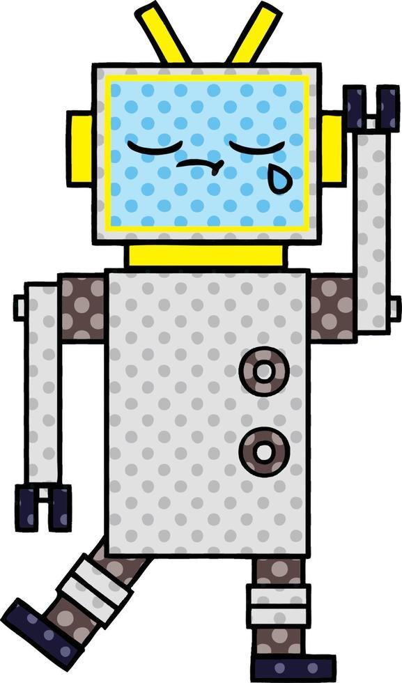 comic book style cartoon crying robot vector