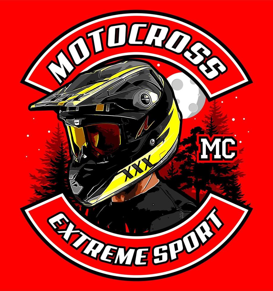 motocross helmet in forest background vector template