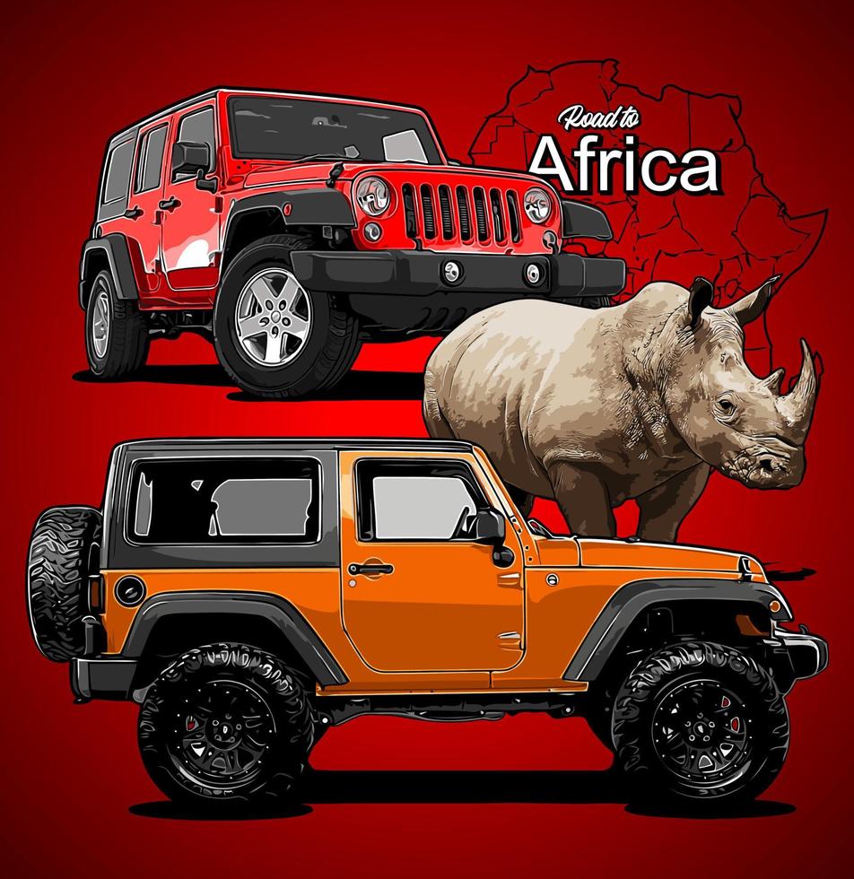 dos suv y rinoceronte mapa de áfrica... vector