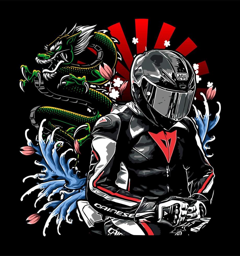 a rider with dragon and water... vector