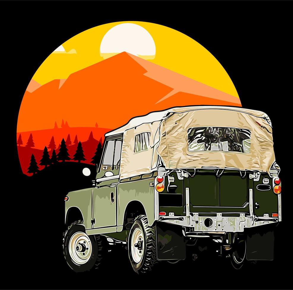 classic suv back view in the ... vector