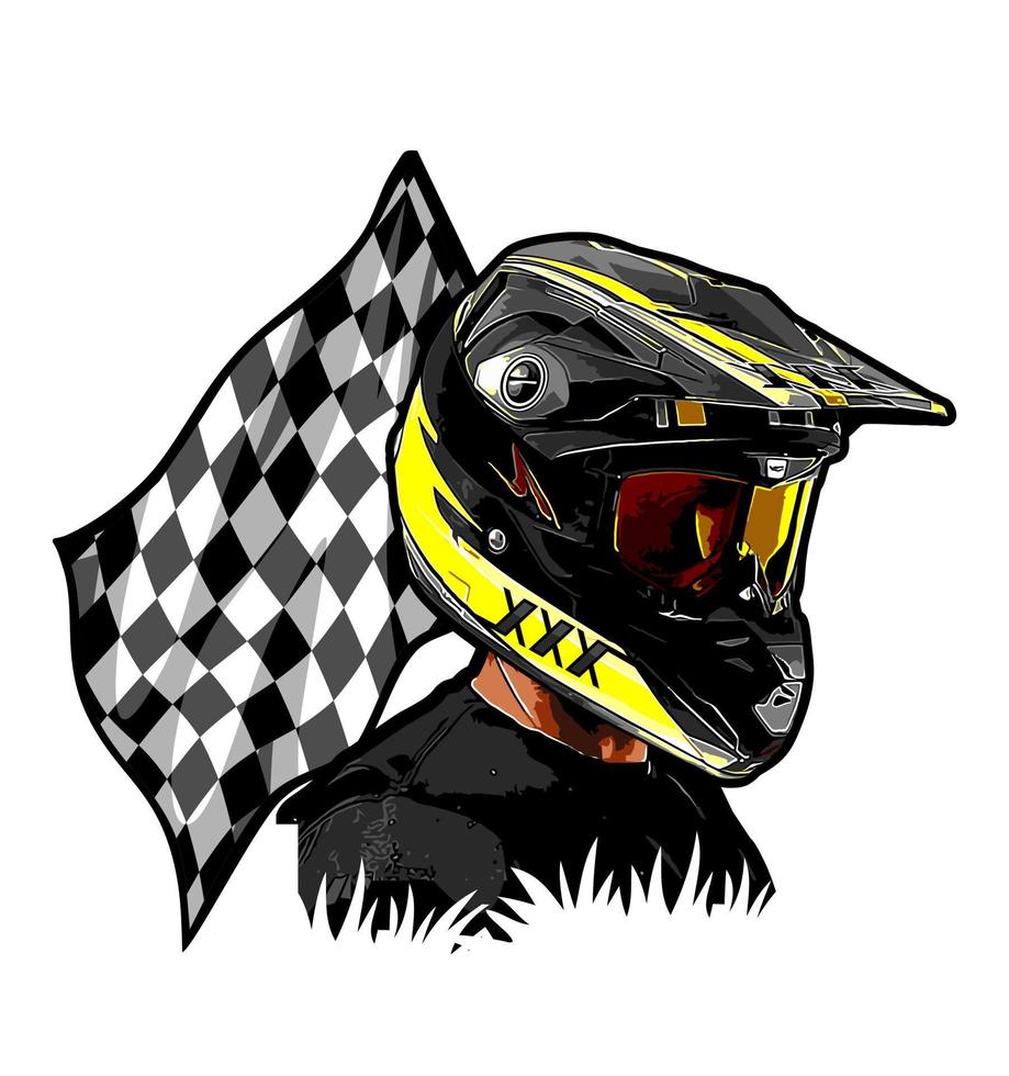 motocross rider and checkered... vector