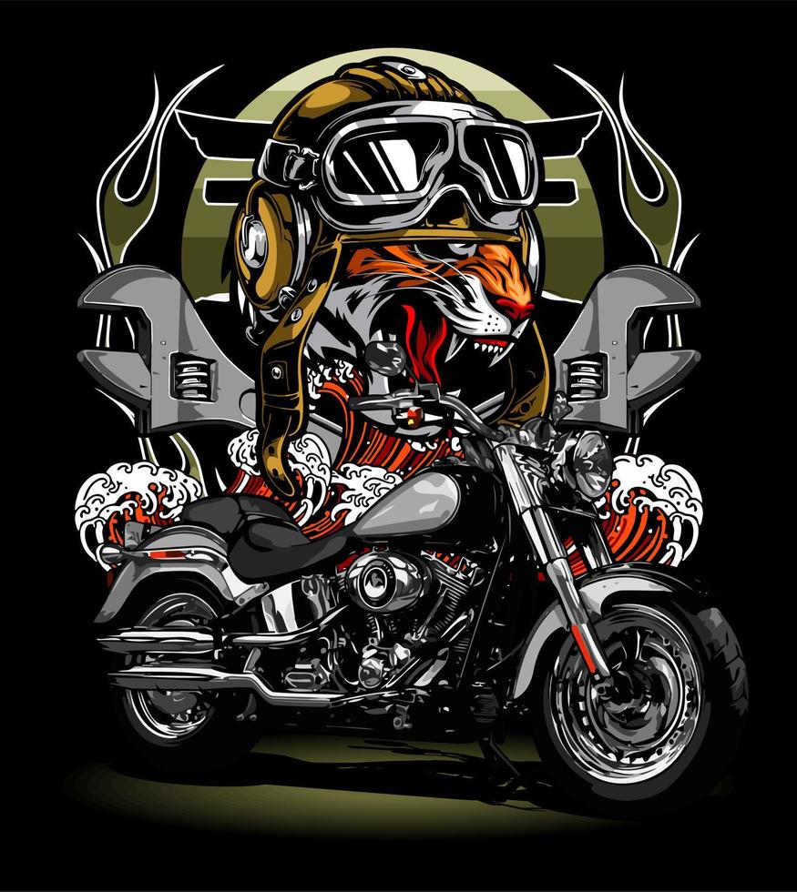 cruiser motorbike with tiger ... vector