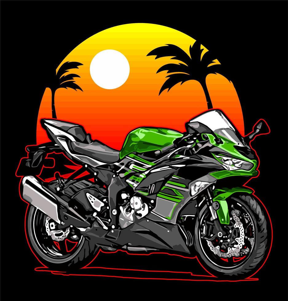 moto en la playa al atardecer... vector