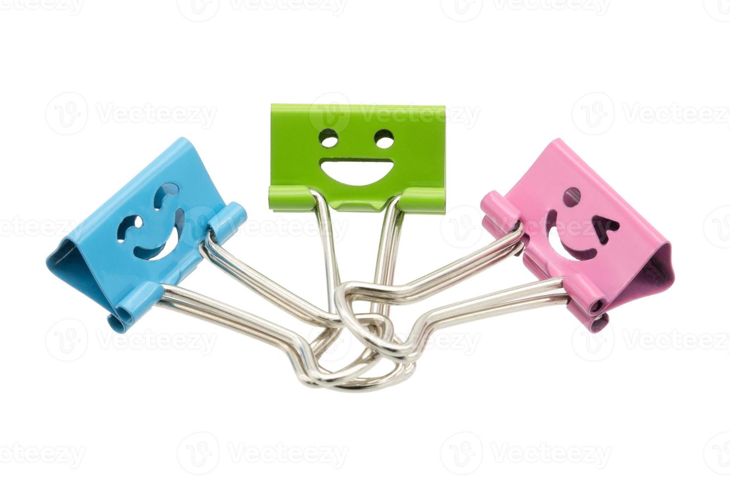 Set of smile binder clip isolated on white background. Concept team work together. Happy teamwork. photo