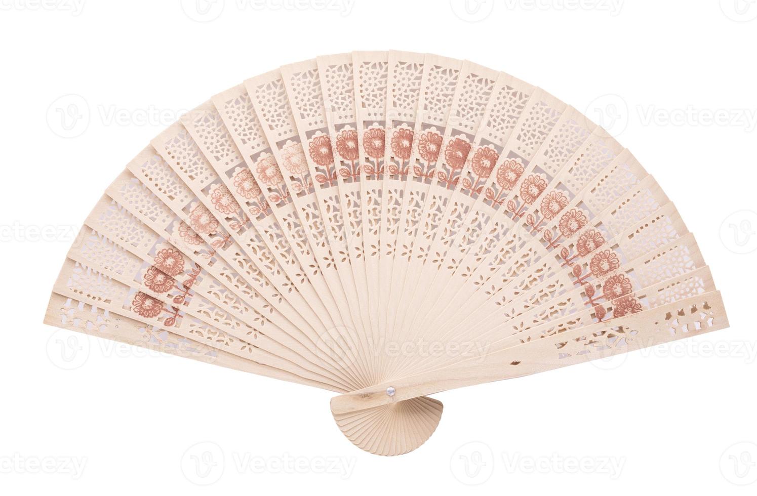 Chinese style wooden fan isolated on white background photo
