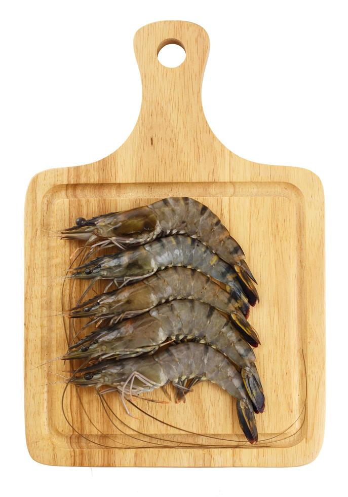 Top view of shrimp on wood photo